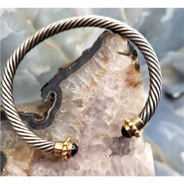 .925/14K Amethyst Penannular Bracelet