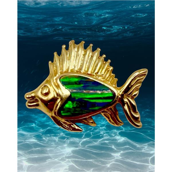 Smiling Sailfish Slide Pendant w/ Black Opal Inlay
