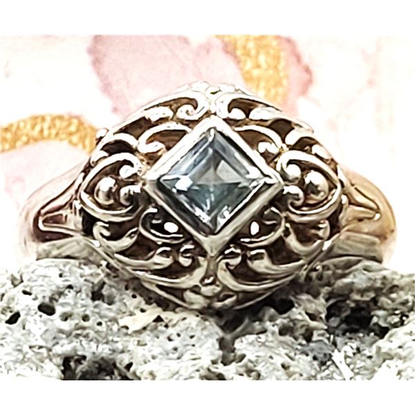 Square-Cut Sky Blue Topaz Customized Ring .925