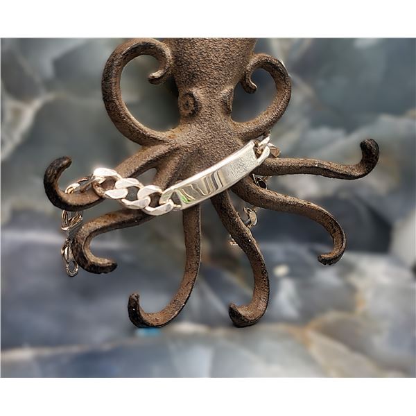 Heavy Sterling Silver ID Bracelet 9"
