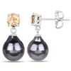 Image 2 : Dark Gray Tahitian Pearl and Citrine Earrings .925