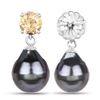 Image 3 : Dark Gray Tahitian Pearl and Citrine Earrings .925