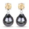 Image 5 : Dark Gray Tahitian Pearl and Citrine Earrings .925