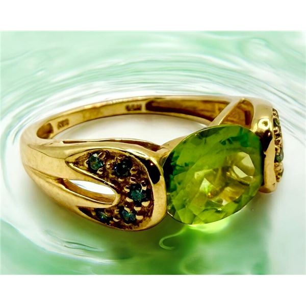 East-West Peridot and Blue Diamond Ring