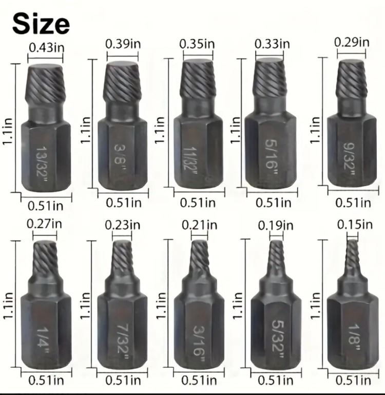SET OF 10 THREAD EXTRACTORS FOR INDUSTRIAL USE: EASILY REMOVE DAMAGED ...