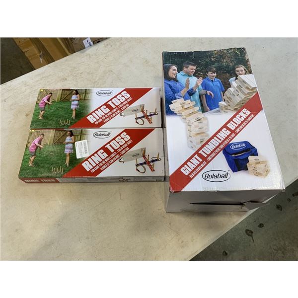 BOLABALL GIANT TUMBLING BLOCKS AND 2 RING TOSS YARD GAMES