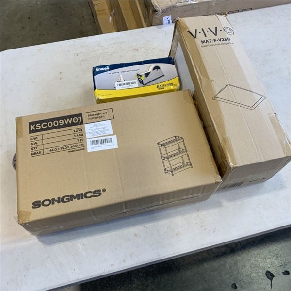 NEW SONGMICS STORAGE TROLLEY, FATIGUE MAT AND TAPE DISPENSER