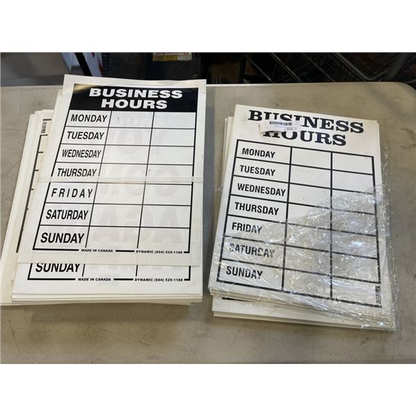 LOT OF BUSINESS HOUR SIGNS