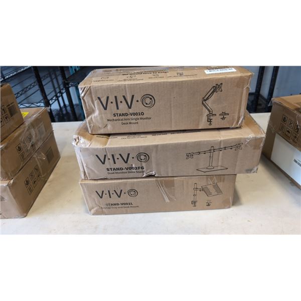 VIVO DUAL MONITOR DESK STAND, LAPTOP DESK MOUNT, AND SINGLE MONITOR ADJSTABLE DESK MOUNT