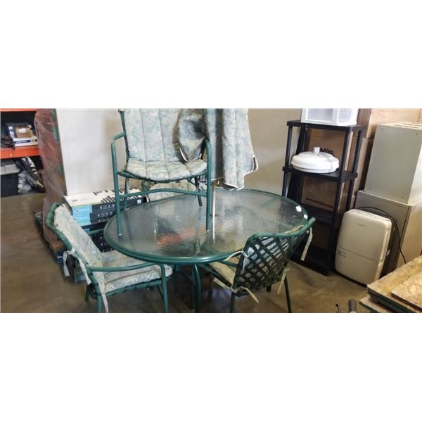 PATIO TABLE WITH UMBRELLA AND 5 CHAIRS