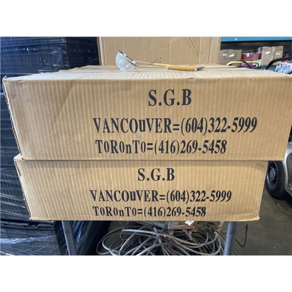 2 CASES OF SMALL STRAINERS WITH WOOD HANDLES