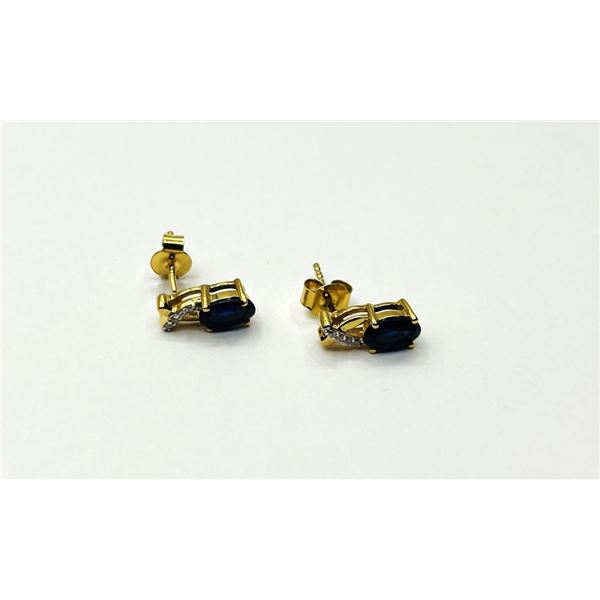 GOLD PLATED STERLING SILVER BLUE SAPPHIRE (1.92CT) WITH CZ (0.08CT) EARRINGS, W/A $430.00. SAPPHIRE 