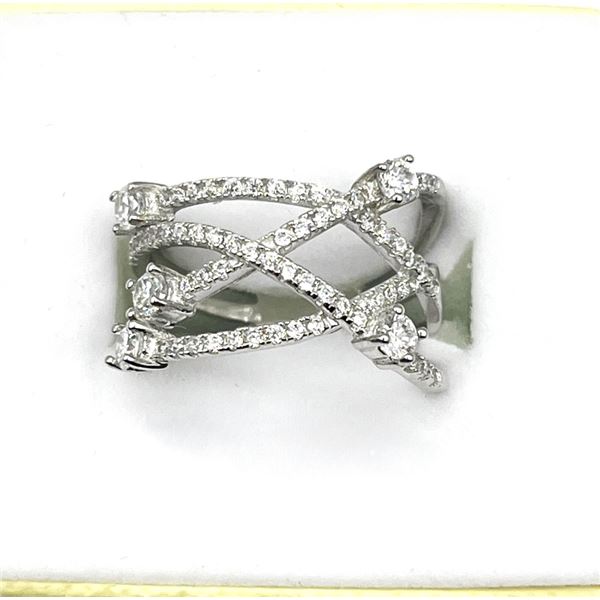 STERLING SILVER CZ RING, SIZE 8, RETAIL $150.00.