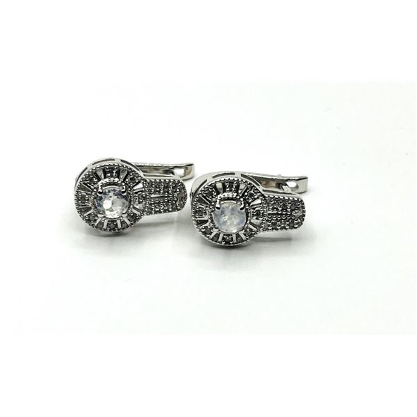 STERLING SILVER NATURAL MOONSTONE (0.42CT) AND WITH CZ (0.10CT) EARRINGS, W/A $400.00.