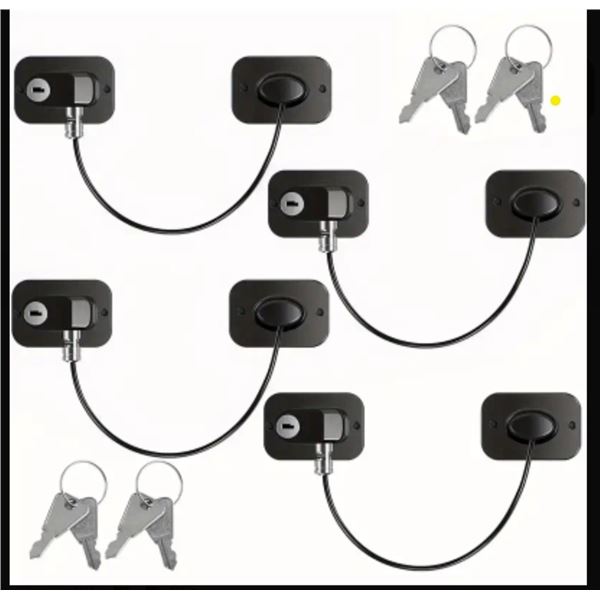 DURABLE ALUMINUM ALLOY 4-PACK SELF-ADHESIVE SECURITY LOCKS WITH KEYS - DURABLE ALUMINUM ALLOY