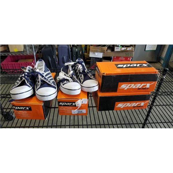 4 NEW PAIRS OF SPARX CONVERSE STYLE SHOES, IN BOX WITH CARRY BAG, SIZE UK 38 AND 39