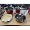 Image 1 : THREE NEW KITCHENAID POTS WITH LIDS AND CAST IRONSKILLET