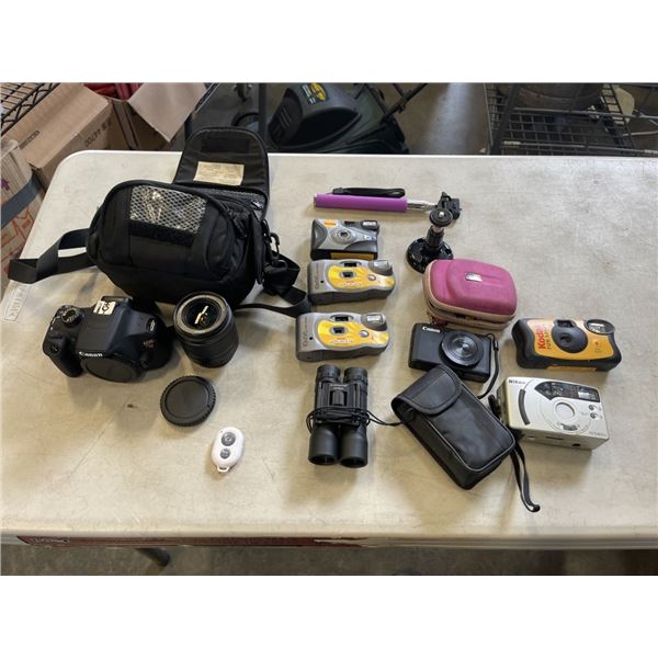 BOX OF CAMERAS CANON EOS 5T AND MORE
