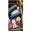 Image 3 : BOX OF WATER BOTTLES, METAL STRAINER AND MORE