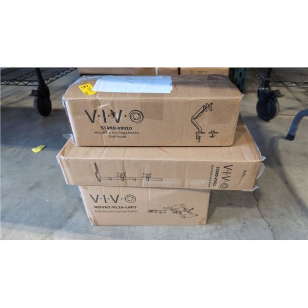 VIVO DUAL MONITOR DESK STAND, LAPTOP DESK MOUNT, AND SINGLE MONITOR ADJSTABLE DESK MOUNT