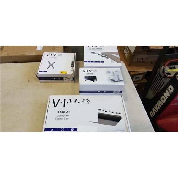 POLE MOUNT TV BRACKET, BLACK CPU CART, ROTATING ARM REST 2 PACK AND CLAMP ON CORNER BRACKET