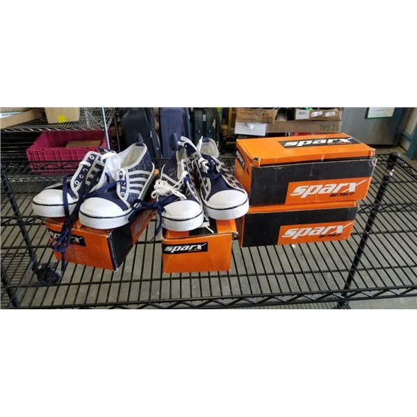 4 NEW PAIRS OF SPARX CONVERSE STYLE SHOES, IN BOX WITH CARRY BAG, SIZE UK 38 AND 39