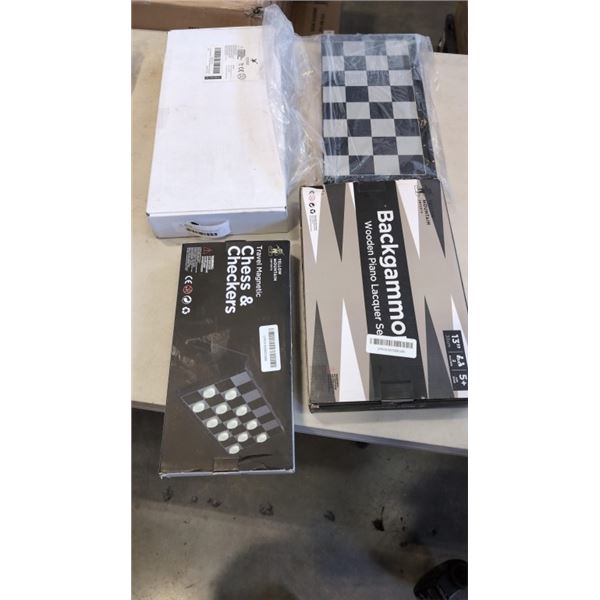 3 YELLOW MOUNTAIN CHESS/CHECKERS AND BACKGAMMON GAMES