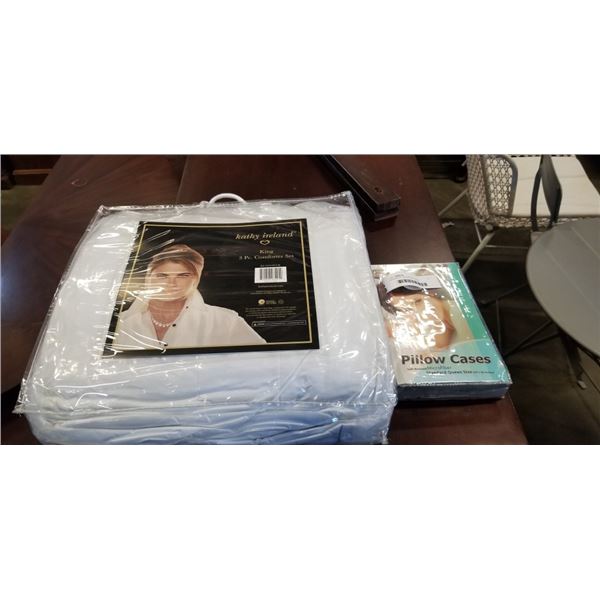 NEW KATHY IRELAND 3PC KING COMFORTER SET AND NEW SET OF PILLOWCASES