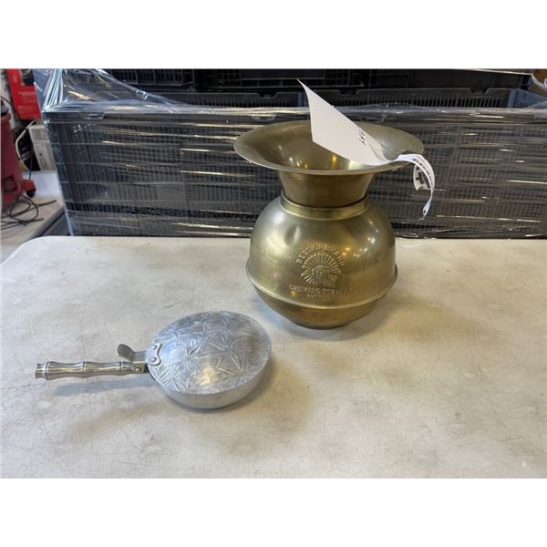 BRASS SPITOON AND METAL ASHTRAY