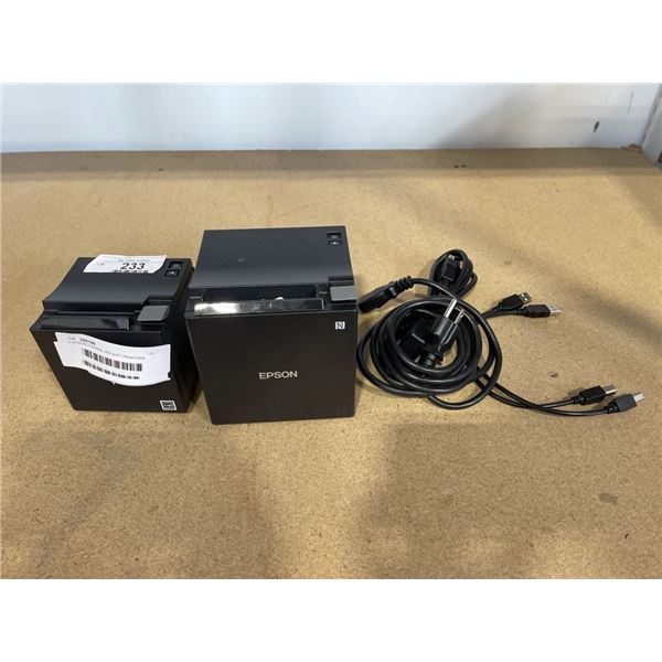 2 EPSON THERMAL RECEIPT PRINTERS MODELTM-M10 AND TM-M30, NO POWER ADAPTERS