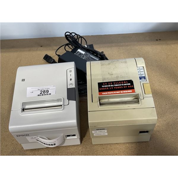 2 EPSON THERMAL RECEIPT PRINTERS MODELTM-T8811 AND TM-T88V1 WITH POWER ADAPTERS