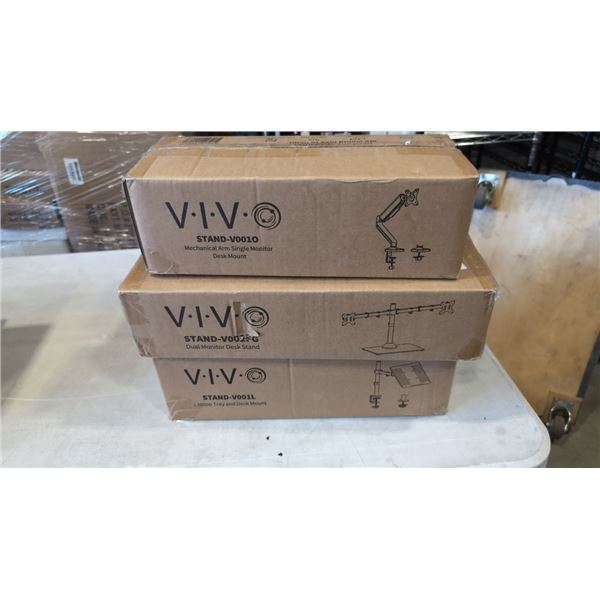 VIVO DUAL MONITOR DESK STAND, LAPTOP DESK MOUNT, AND SINGLE MONITOR ADJSTABLE DESK MOUNT