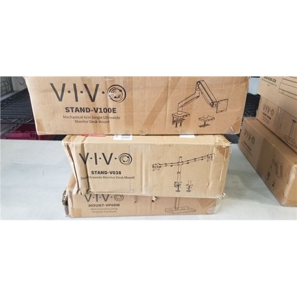 VIVO DUAL ULTRA WIDE MONITOR DESK MOUNT, MECHANICAL SINGLE MONITOR DESK MOUNT, CEILING PROJECTOR TRA