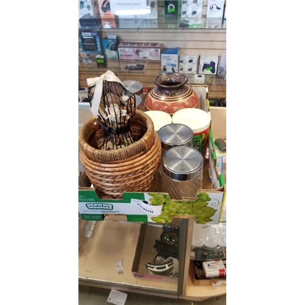 STORAGE JARS, DECORATIVE AND WOODEN POTS, VINTAGE CANS AND MORE