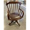 Image 1 : ANTIQUE OAK BENTWOOD SWIVEL OFFICE CHAIR, REUPHOLSTERED LEATHER SEAT