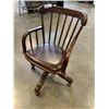 Image 2 : ANTIQUE OAK BENTWOOD SWIVEL OFFICE CHAIR, REUPHOLSTERED LEATHER SEAT