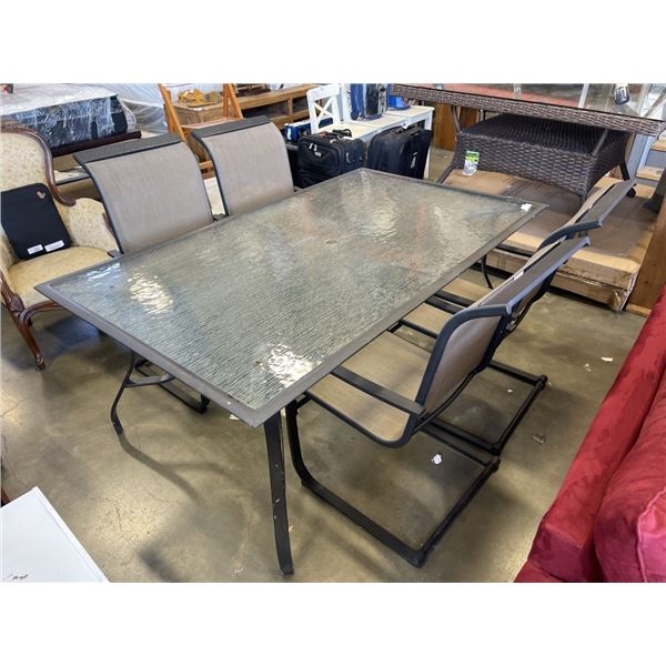 GLASS TOP PATIO TABLE AND 4 CHAIRS