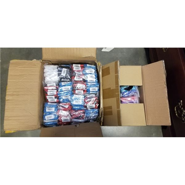2 BOXES OF NEW MICRO USB CORDS AND 3.5MM EARBUDS