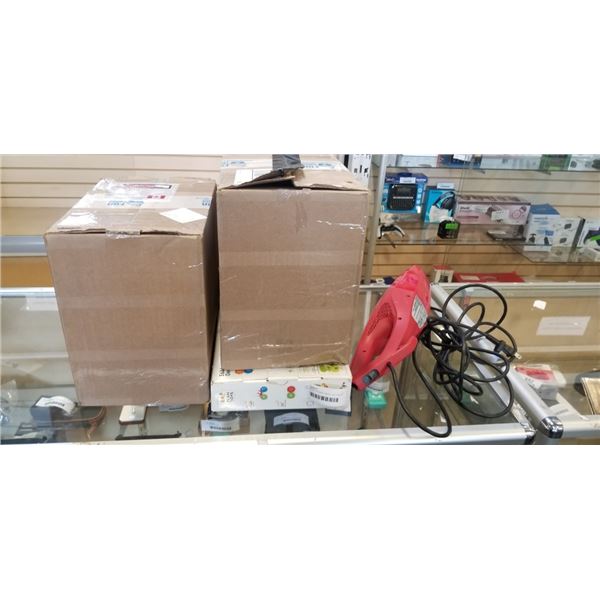 2 BOXES OF STRAWS, SMALL VACUUM AND GEAR TOY SET