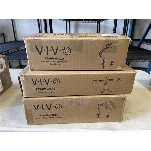 VIVO DUAL MONITOR DESK STAND, LAPTOP DESK MOUNT, AND SINGLE MONITOR ADJSTABLE DESK MOUNT