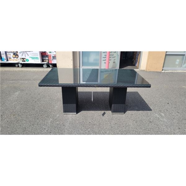 NEW RATANA 72 X 40 BLACK CASA MADRID PATIO TABLE WITH TEMPERED GLASS TOP, 2 BOX LOT