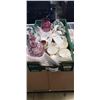 Image 1 : TRAY OF BRIERLY CRYSTAL GLASSES, ASSORTED CRANBERRY GLASS AND ASSORTED CHINA