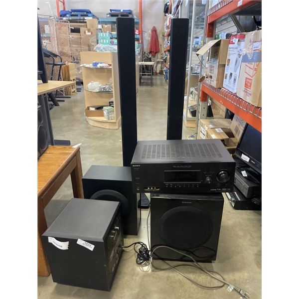 SONY RECEIVER (MODEL STR-K990) WITH SAMSUNG SURROUND SPEAKERS AND SUB