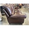 Image 2 : BROWN LEATHER DOUBLE RECLING SOFA WITH BRASS NAILHEAD ACCENT