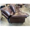 Image 3 : BROWN LEATHER DOUBLE RECLING SOFA WITH BRASS NAILHEAD ACCENT