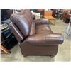 Image 2 : BROWN LEATHER DOUBLE RECLINING LOVESEAT WITH BRASS NAILHEAD