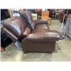 Image 3 : BROWN LEATHER DOUBLE RECLINING LOVESEAT WITH BRASS NAILHEAD