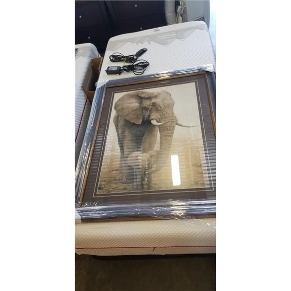 NEW FRAMED AND MATTED ELEPHANT PRINT, 36"W X 45"