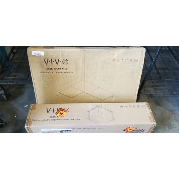 VIVO BLACK 63 X 47  CORNER ELECTRIC SIT TO STAND DESK WITH BLACK  LARGE ELECTRIC SINGLE MOTOR FRAME