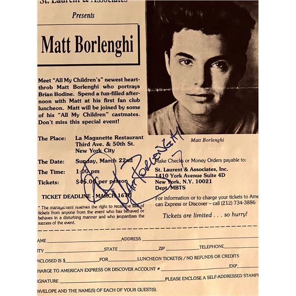 All my Children star Matt Borlenghi autographed invitation